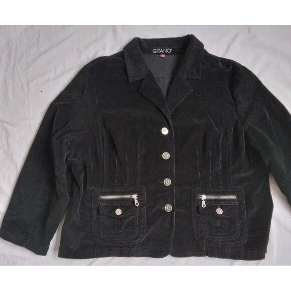 Vintage Gitano Corduroy Blazer Jacket Black Y2K Gilmore Girls Women's Plus 26W - Picture 2 of 15